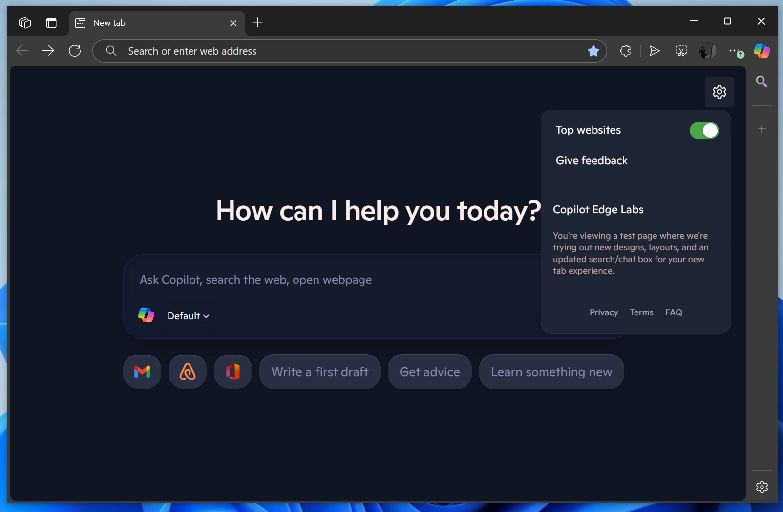 Copilot NTP in Edge